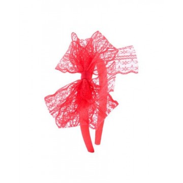 80s Headband w/ Lace Bow - Red