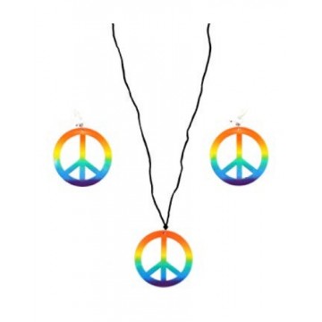 Rainbow Peace Sign Earrings & Necklace set